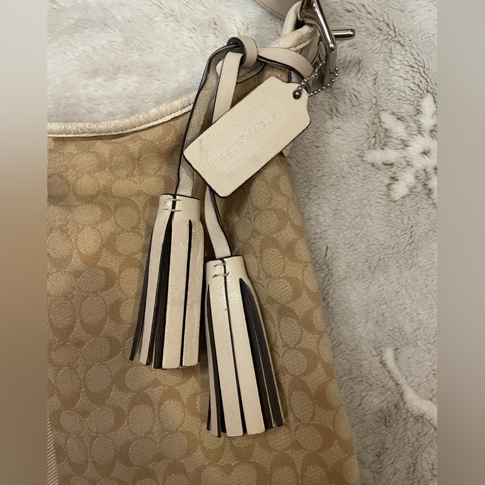 Coach Y2k Vintage Legacy Khaki Ivory Signature Glitter Stripe Convertible Duffle - Picture 3 of 10